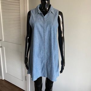 $265 Alice + Olivia M 6-8 Blue Chambray Linen Shift A-line Sleeveless Mini Dress